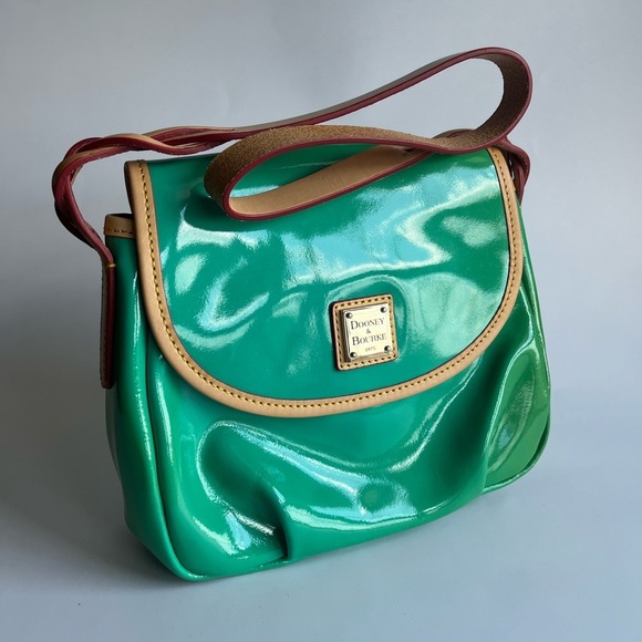 Dooney & Bourke Patent Flap Pleated Hobo Shoulder Bag -Seafoam - Picture 2 of 7